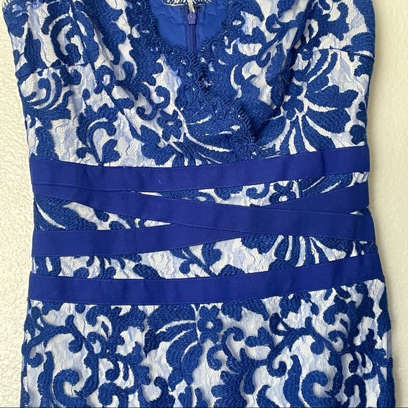 NWT Tadashi Shoji Embroidered Lace V-Neck Vibrant Blue Dress Size 2 - Picture 4 of 10